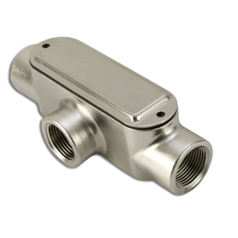 Calbrite S61000TE00 Type T Conduit Body, 1 in Hub, 8, 13 cu-in, 316L Stainless Steel, #4 Polished